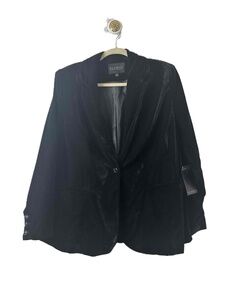 NWT Eloquii Blazer Womens Size 16 Black Velvet Single-Button Notched Lapel